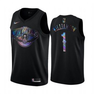 Nike New Orleans Pelicans #1 Zion Williamson Men's Iridescent Holographic Collection NBA Jersey - Black Men's